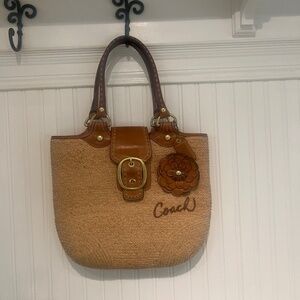 Coach Straw Bleeker Vacheta Tan Leather